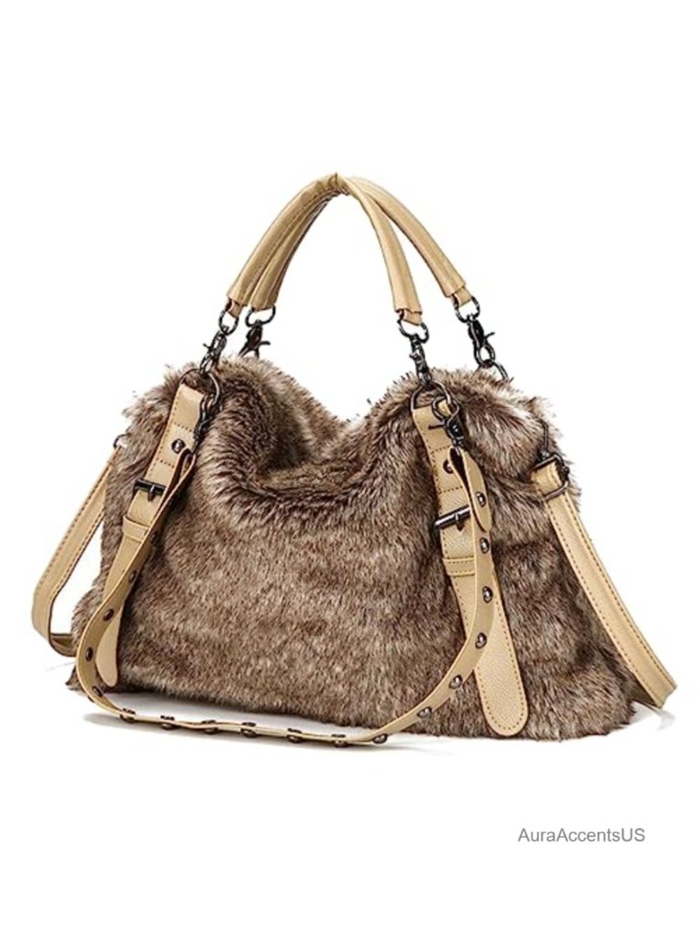 Faux Fur Tote Bag Large Hobo Shoulder Satchel Handbag for Work Travel